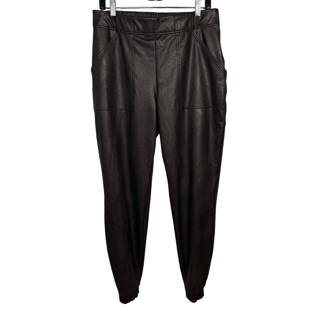 SPANX Faux Leather Jogger Pants, Black, Size XL